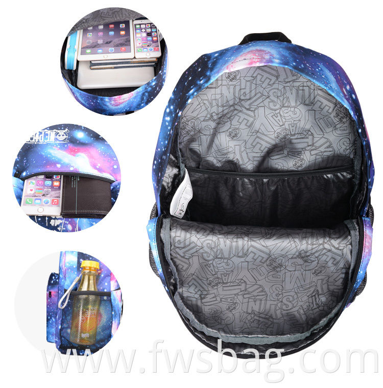 Hot Unisex Fashion Galaxy Anime Luminous Backpack Outdoor Daypack School Backpack With USB Charing Port